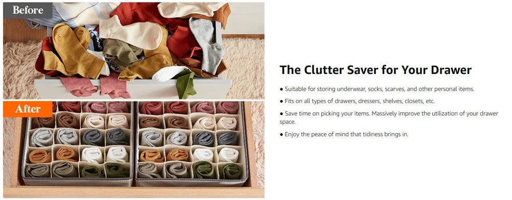 Sock Underwear Organizer Drawer Divider Foldable Closet Organizers Bins Cabinet Organization Storage Box for Socks Underwear Tie