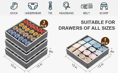 Sock Underwear Organizer Drawer Divider Foldable Closet Organizers Bins Cabinet Organization Storage Box for Socks Underwear Tie