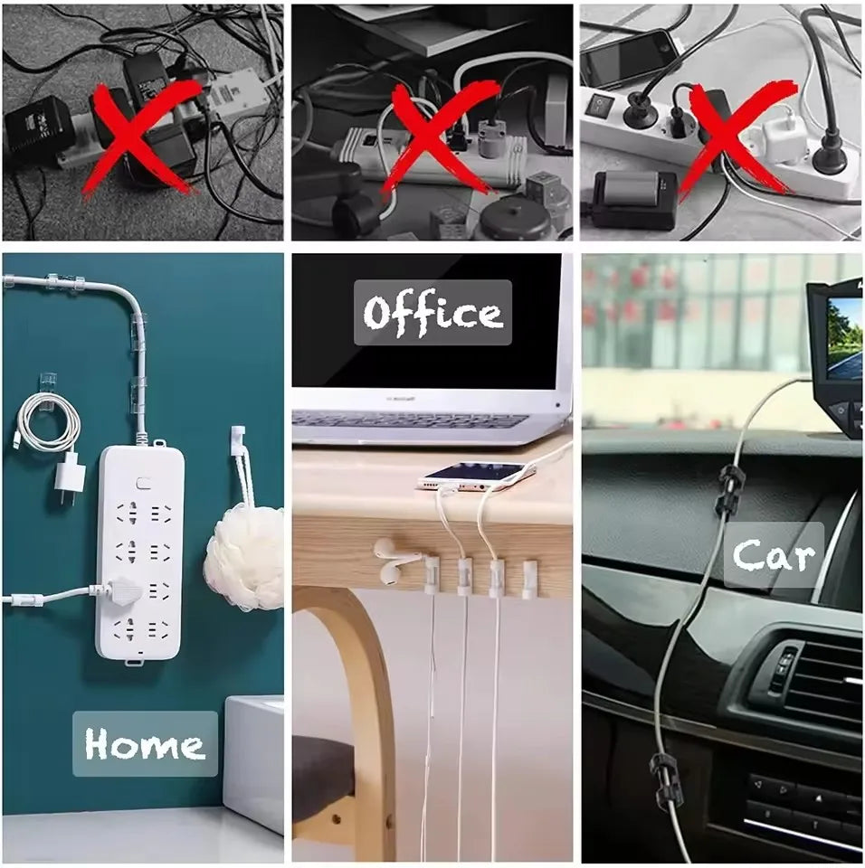 Cable Clips Organizer Drop Wire Holder Cord Management Self-Adhesive Cable Manager Fixed Clamp Wire Winder For Home Office Car
